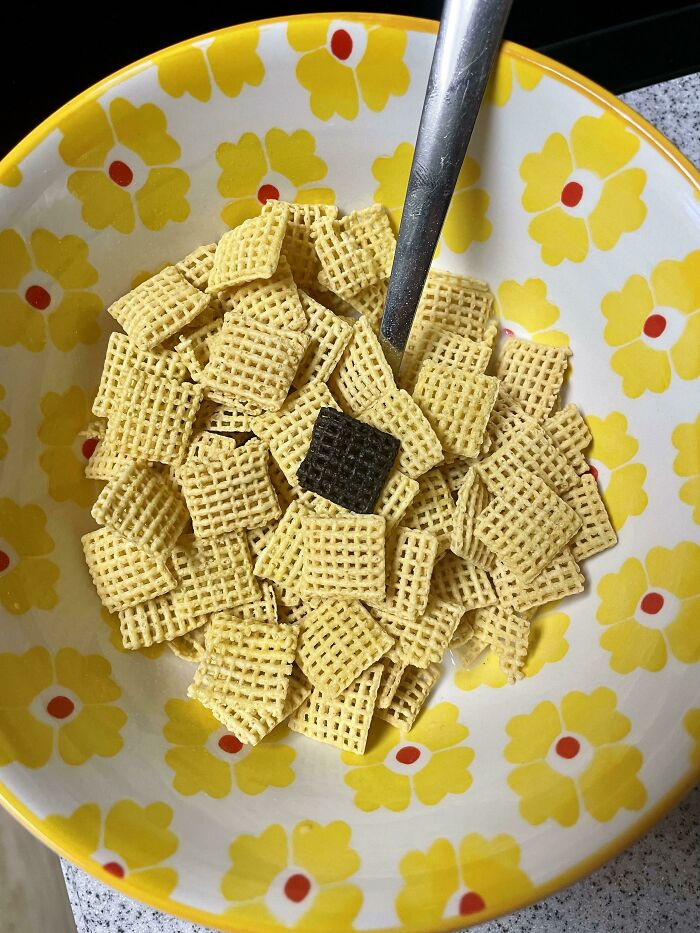 This One Completely Black Corn Chex In My Cereal This Morning