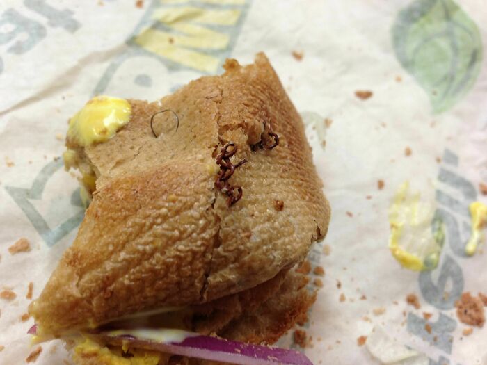So I Noticed A Piece Of Metal And A Piece Of Elastic Baked Into My Subway Sandwich Yesterday