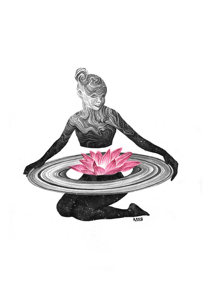 Surreal painting of a woman with a lotus