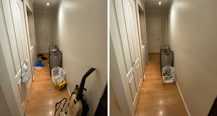 Before and after cleaning the hallway Before and after cleaning the hallway