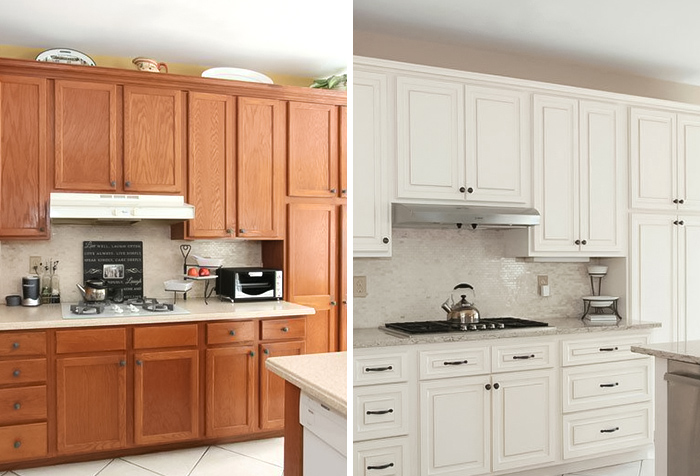 Before and after kitchen wooden cabinet refresh