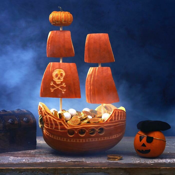 A Brigantine-Style Boat That’s Brimming With A Treasure Haul Of Pearly White Gumballs And Candy Gold Doubloons. No Tricks, All The Treats