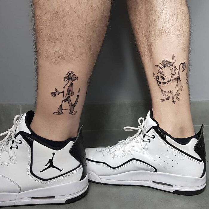 Timon and Baampu ankle tattoos