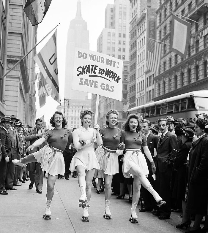 Rollerskating To Work In New York City. 1940