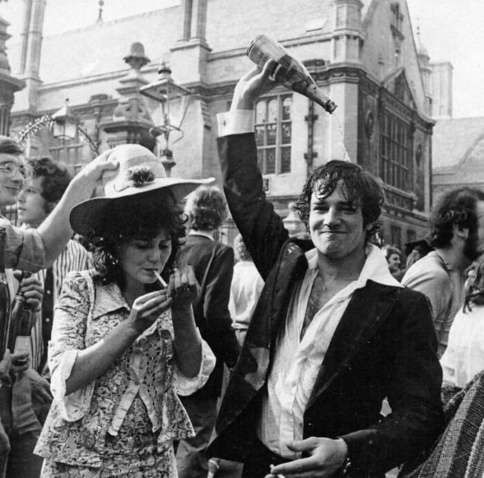 Students At Oxford University Celebrating The End Of Their Examinations (1976)