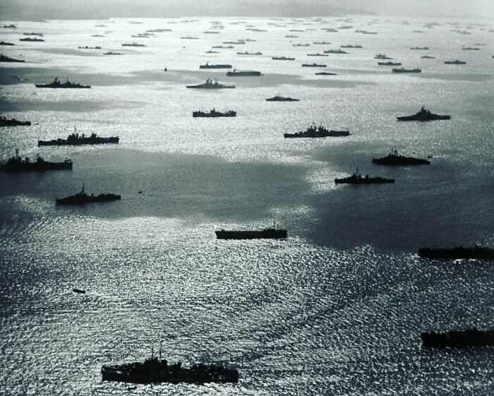 The U.S. Pacific Fleet Seen Positioning For Battle During The Marshall Islands Campaign, 1944, World War II