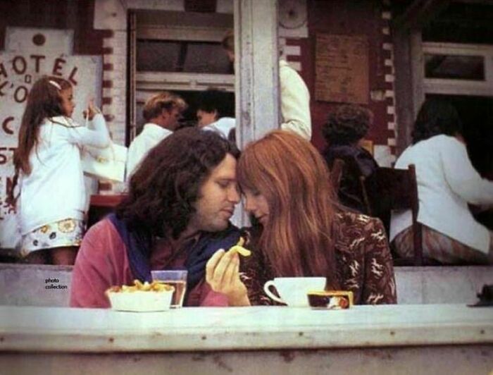 Jim Morrison And Pamela Courson Share Some Fries In Saint-Leu D'esserent, June 28 1971, A Week Before His Passing On July 3. Photo By Alain Ronay