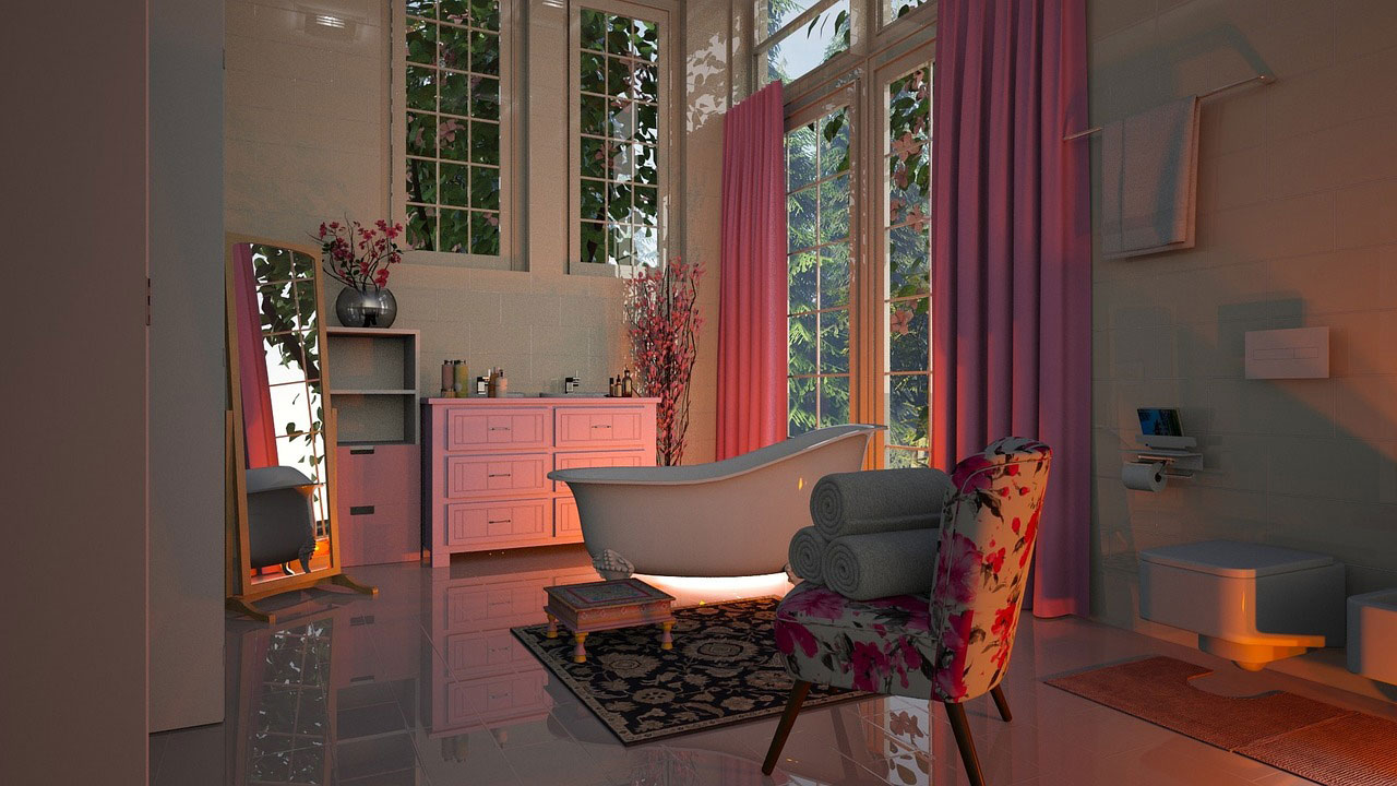 Clawfoot tub in the middle of stylish room.