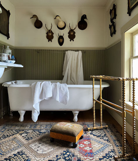 White classic clawfoot tub in vintage bathroom.