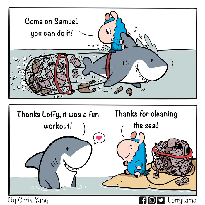 A comic about a shark exercising
