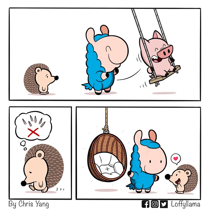 A comic about a hedgehog on swings