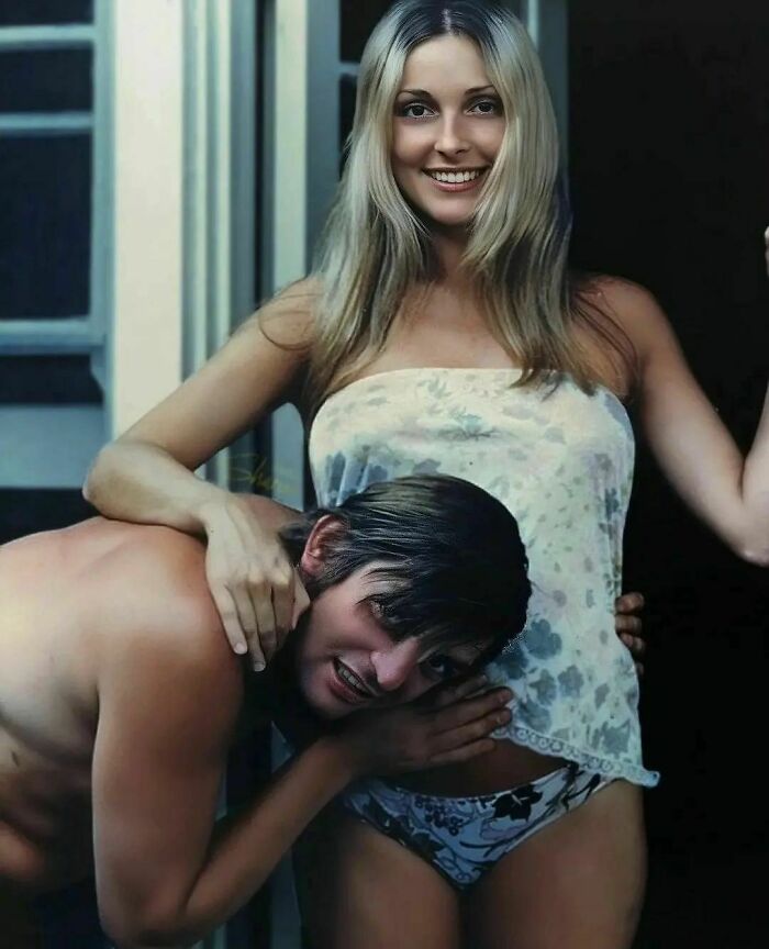 Wojciech Frykowski Listens In On Sharon Tate's Baby While Jay Sebring Snaps A Picture (Early August, 1969)