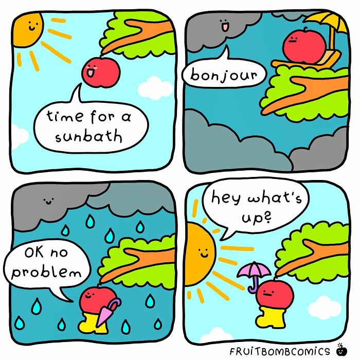 A comic about an apple experiencing weather changes