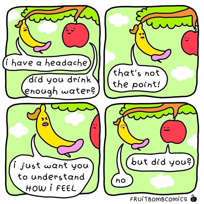 A comic about a banana having a headache
