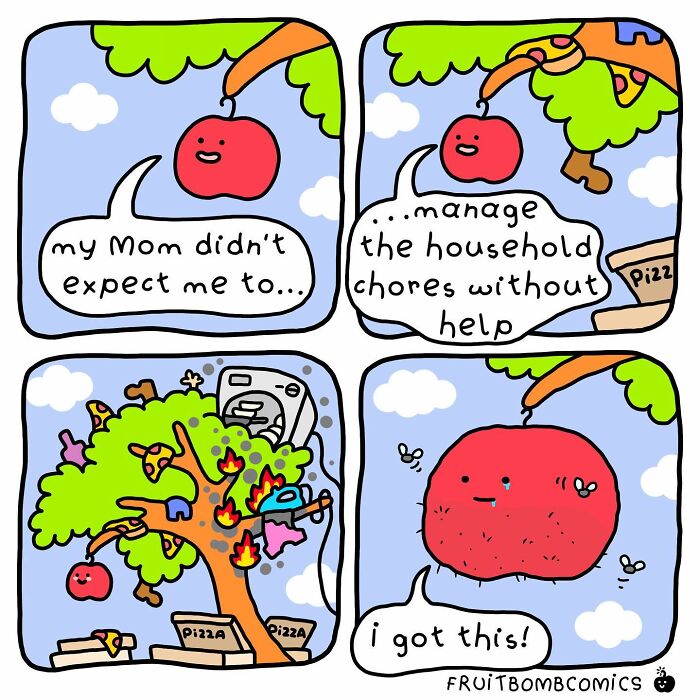 A comic about an apple managing the household