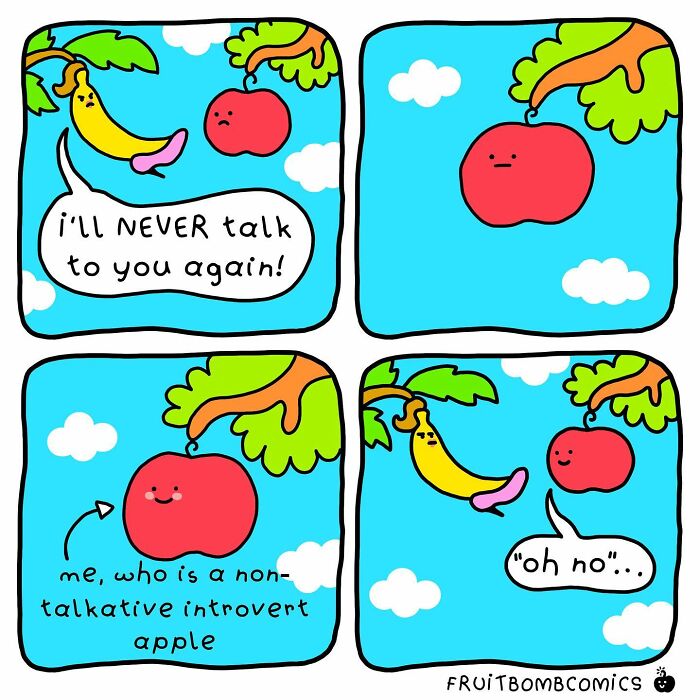 A comic about an introvert apple and and angry banana