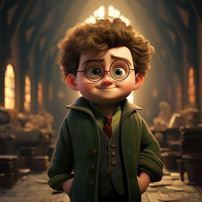 Little Harry Potter in the animation style of DreamWorks