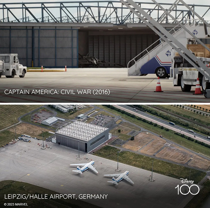 Setting from the movie Captain America: Civil War (2016) vs it's inspiration Leipzig/Halle, Airport, Germany