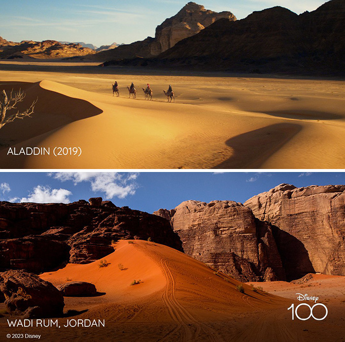 Setting from the movie Aladdin (2019) vs it's inspiration Wadi Rum, Jordan