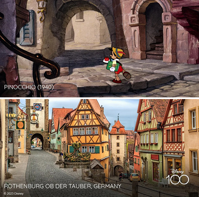 Setting from the movie Pinocchio vs it's inspiration Rothenburg ob Der Tauber, Germany
