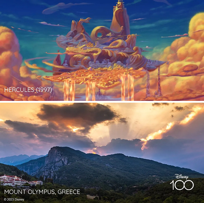 Setting from the movie Hercules vs it's inspiration Mount Olympus, Greece