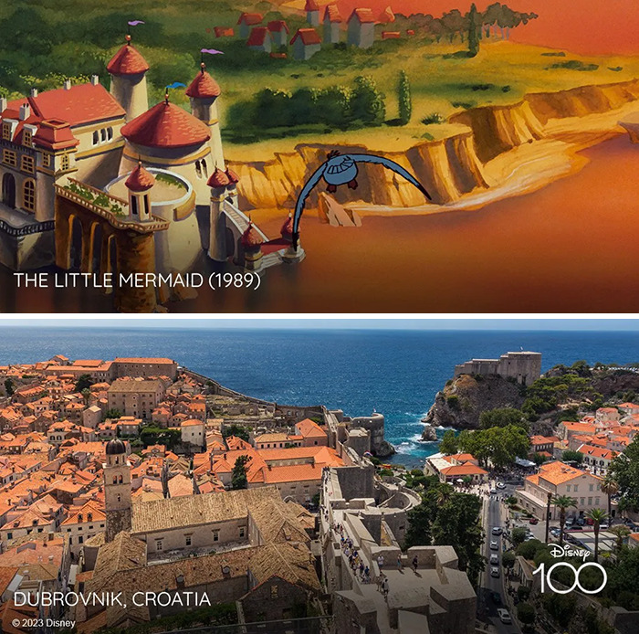 Castle from the movie The Little Mermaid 1989 vs it's inspiration in Dubrovnik, Croatia