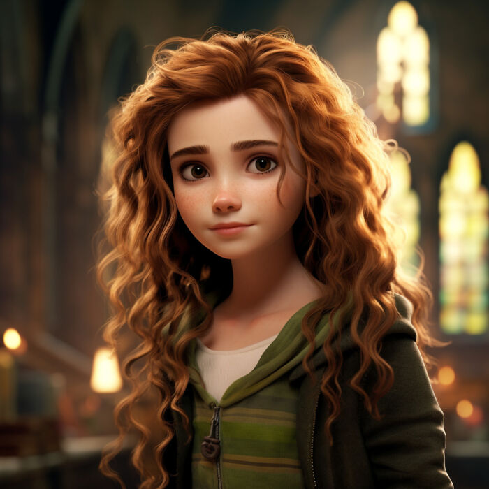 Hermione Granger in the animation style of DreamWorks