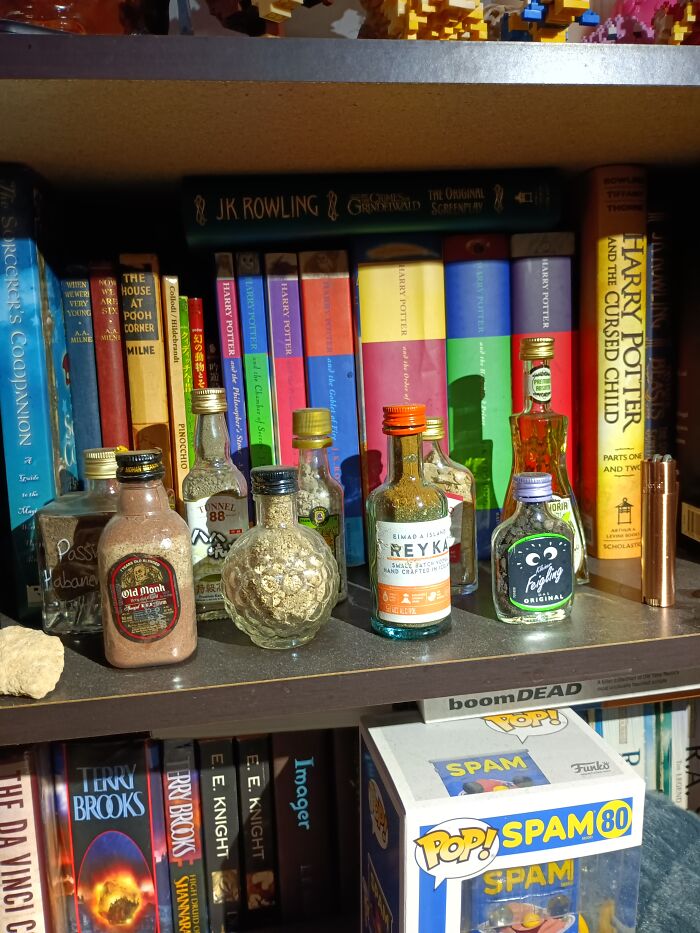 My Travel Log Around The World. I Collect Tiny Bottles Of Unique Alcohol And Then Fill Them Up With Sand/Dirt/Rocks From That Country