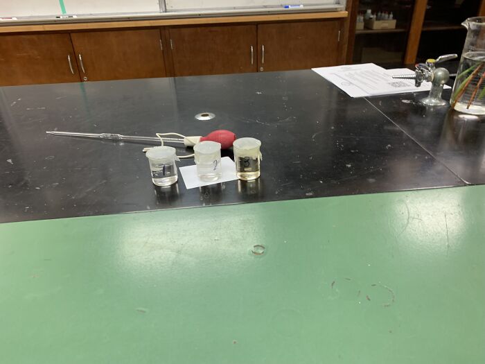 My Chem Teacher Forgot To Wash The Beakers She Put Liquids In For Our First Homework ( We Have To Find Out How To Figure Which One Is Water, Alcohol, And Sulfuric Acid)