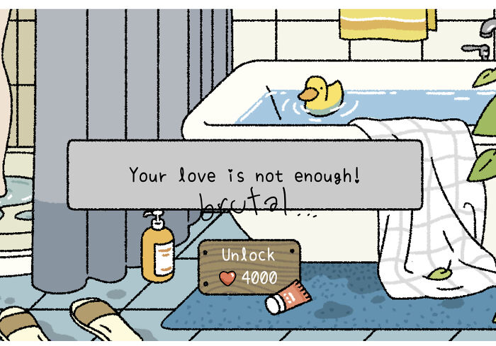 I Was Playing Adorable Home And The Game Has Hearts (Or Love) For Currency. I Didn't Have Enough Love To Buy Something, So Whenever I Tapped The Item, It Said This: