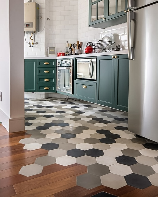 Kitchen with hexagon tiles