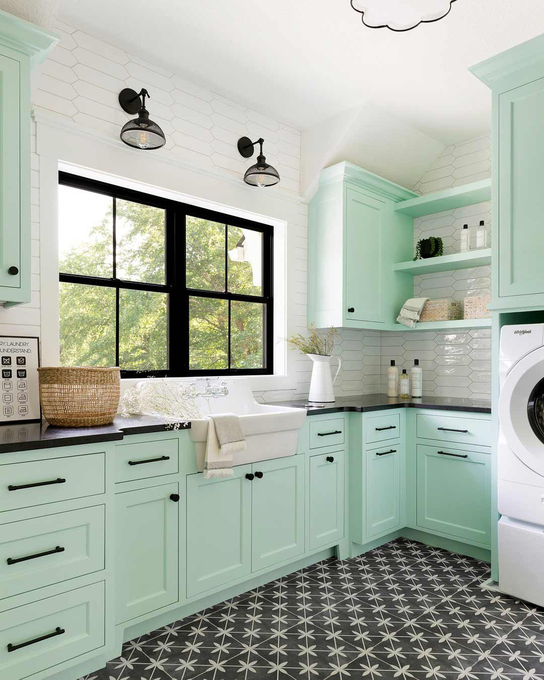 Mint green and black laundry
