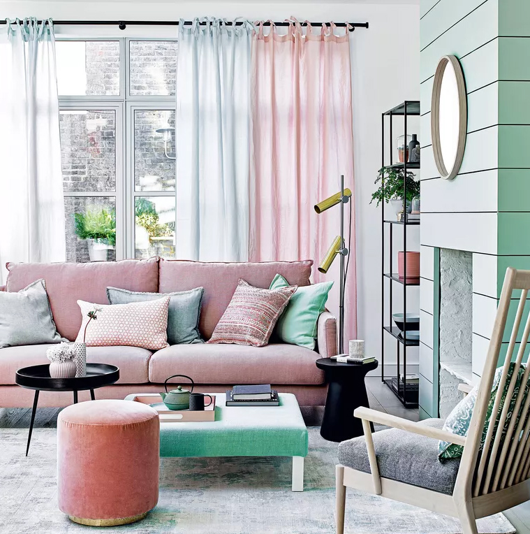 Mint green and pastel pink interior