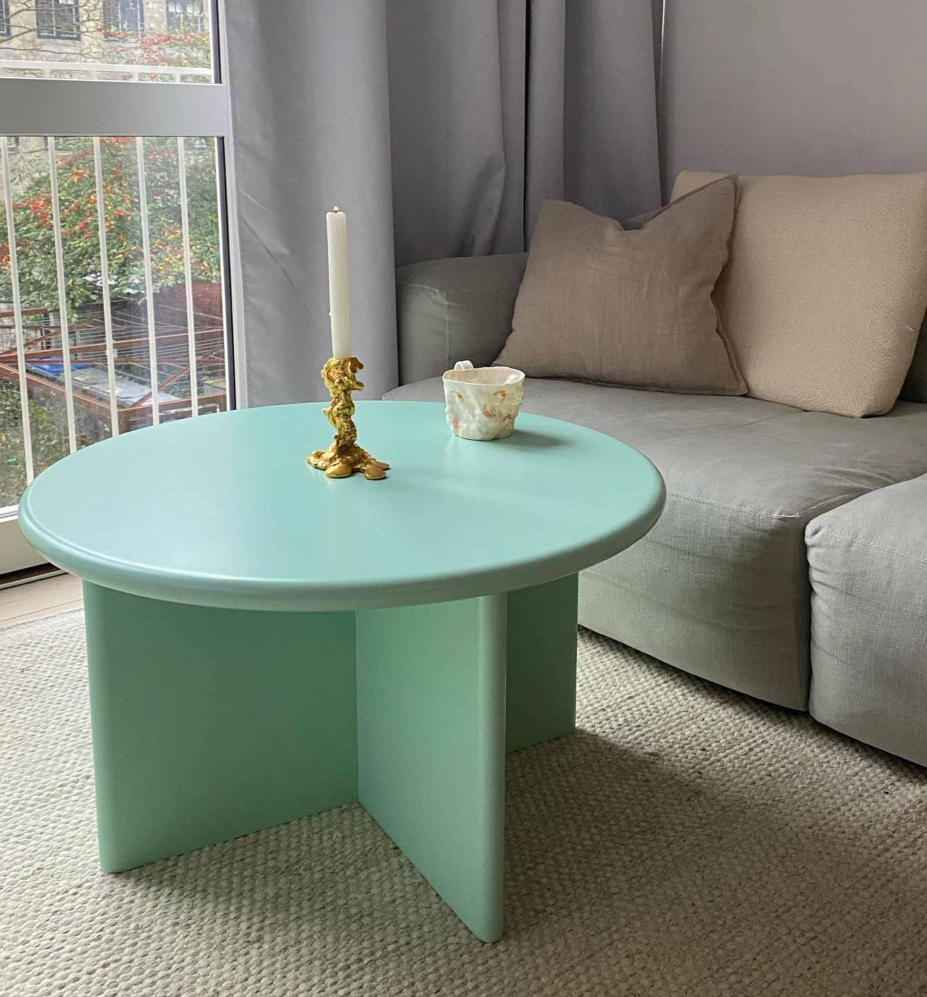 Mint green round coffee table
