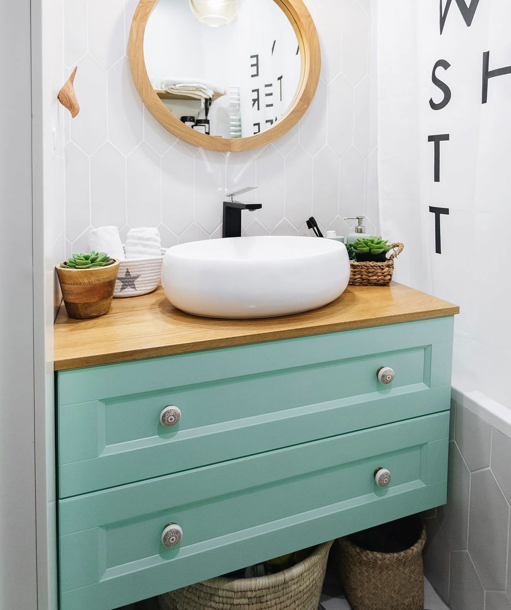 Minty green floating washstand