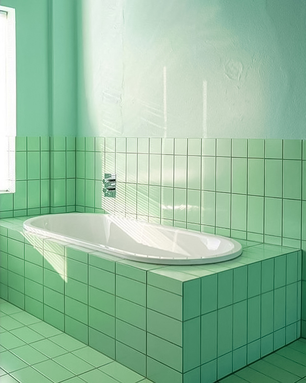 Monochromatic mint green bathroom