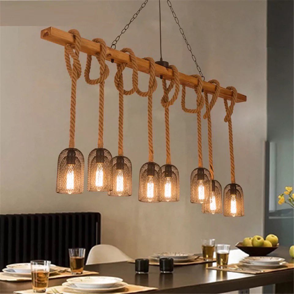 Rope-based light in the kitchen with table