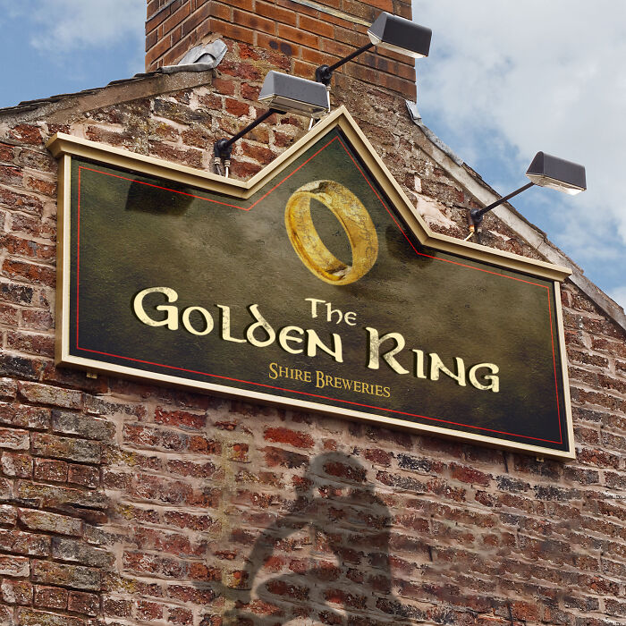 "The Golden Ring" pub sign, inspired by "Lord of the Rings"