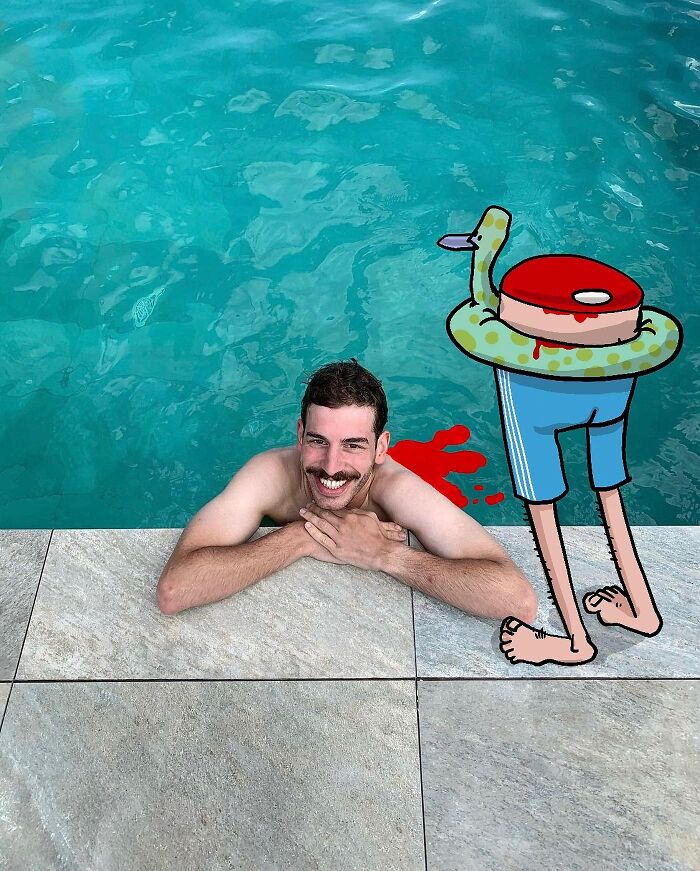 This Artist Continues To Combine His Cartoons With Someone's Snapshot (New Pics)
