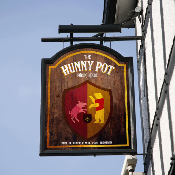 "The Hunny Pot" pub sign, inspired by "Winnie the Pooh"