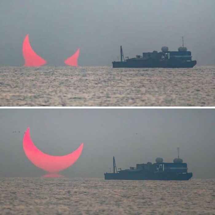“Devils Horns” Partial Eclipse Sunrise Captured In Qatar By Elias Chasiotis