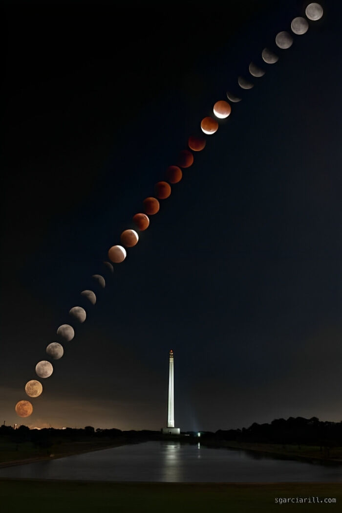 Blood Moon Eclipse Timelapse From La Porte, Texas At The San Jacinto Monument