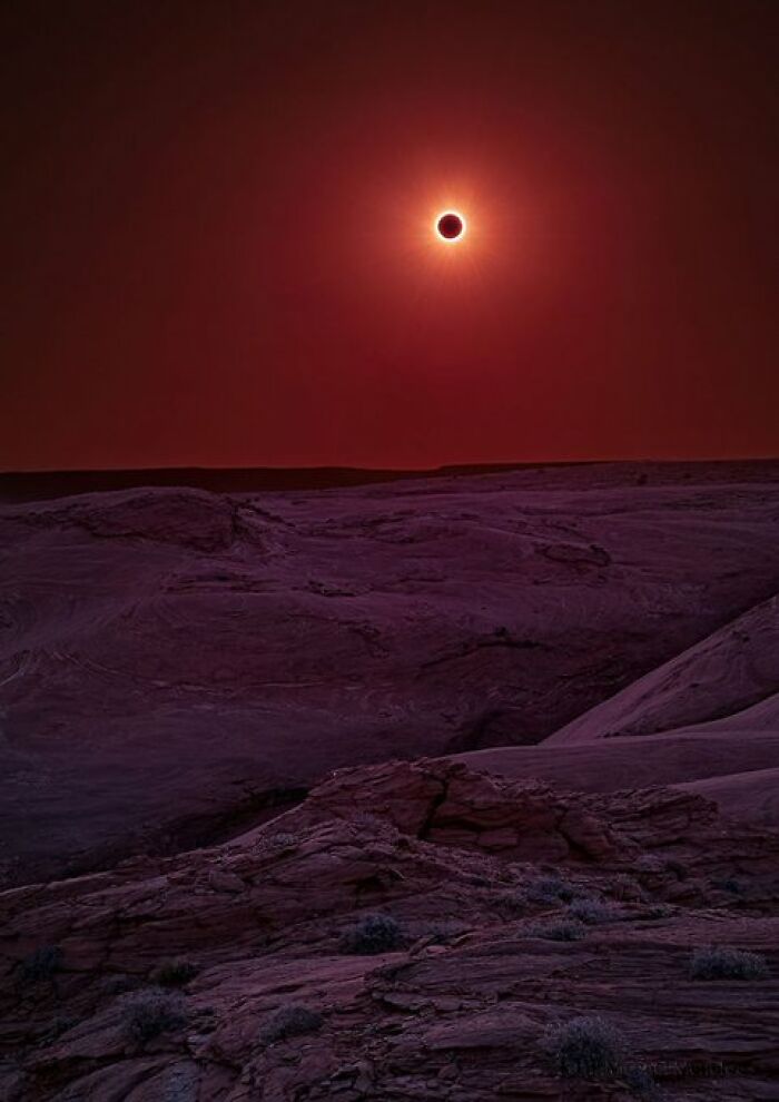 Solar Eclipse On Cañón De Chelly, Arizona, Makes It Look Like We're On Mars. Or Like A Black Hole Appeared Out Of No Where