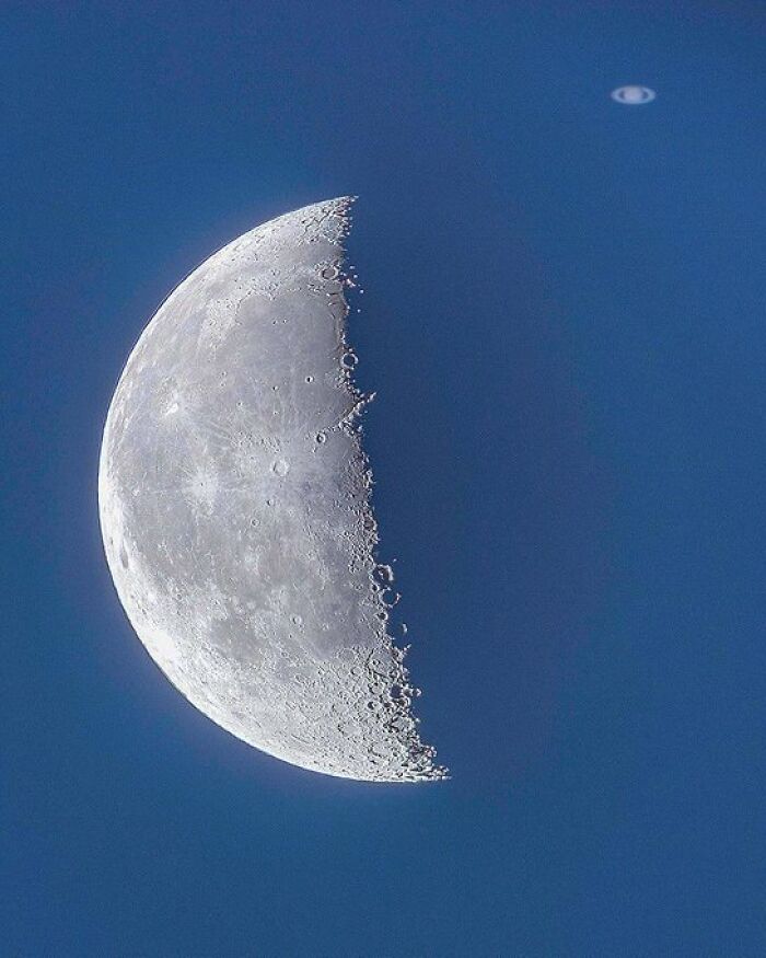 A Composition Of The Moon And Saturn In One View-Field!