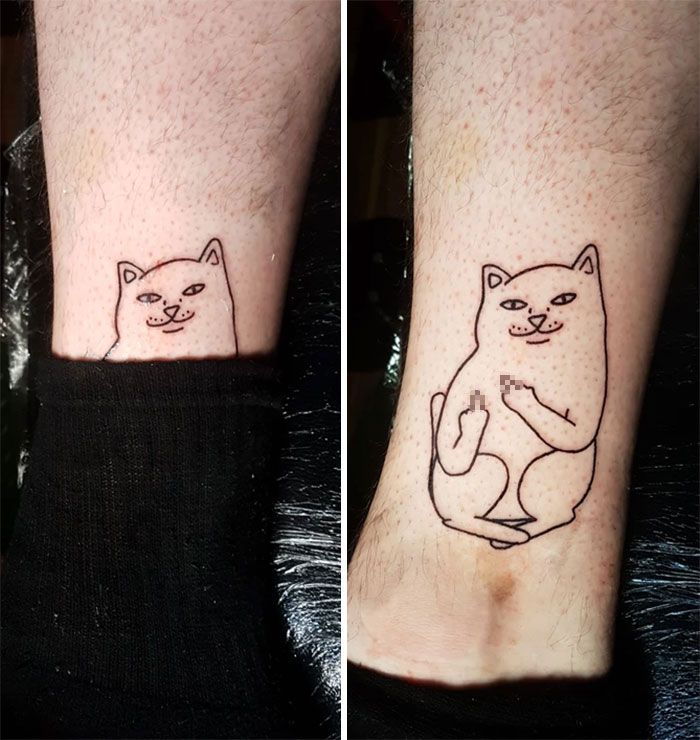 Cat meme ankle tattoo