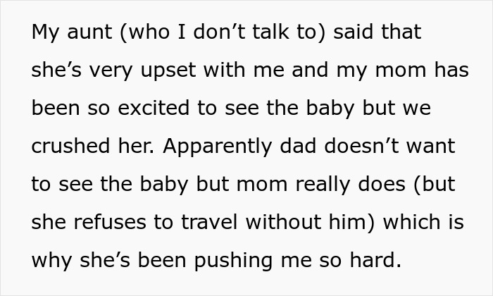 Woman Infuriates Her Parents By Not Going On A 10-Hour Flight So They Can See Their Grandbaby Woman Infuriates Her Parents By Not Going On A 10-Hour Flight So They Can See Their Grandbaby