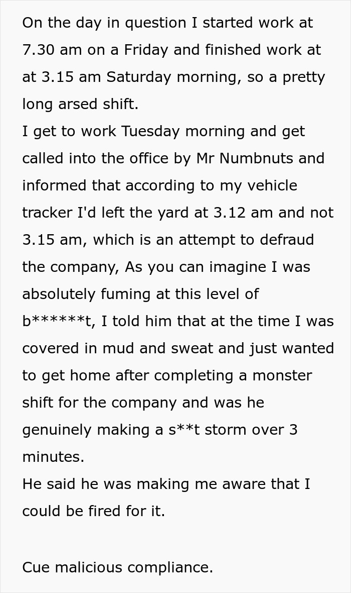 Boss Scolds Employee Who Pulled Off 20-Hour Monster Shift And Left 3 Minutes Early, Regret Ensues Boss Scolds Employee Who Pulled Off 20-Hour Monster Shift And Left 3 Minutes Early, Regret Ensues