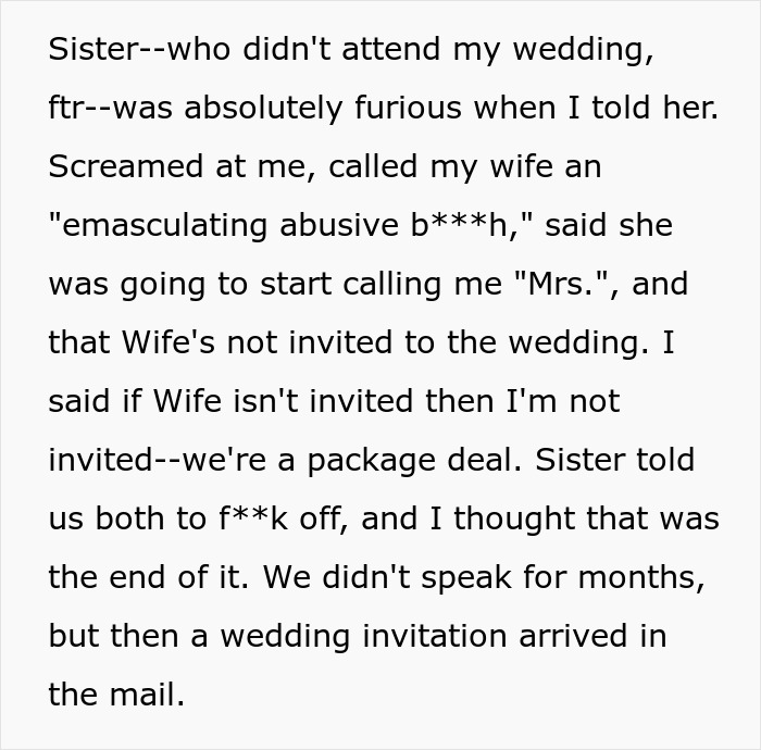 “I [Won't] Subject My Wife To This Abusive Trainwreck”: Man Skips Sister’s Wedding, Citing Her Rage