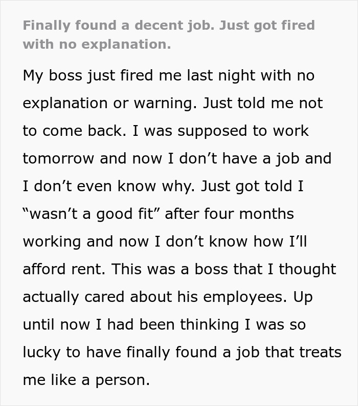Woman Gets Fired From A Good Job With No Warning Or Reason, Netizens Say It’s Because Of Her Illness Woman Gets Fired From A Good Job With No Warning Or Reason, Netizens Say It’s Because Of Her Illness