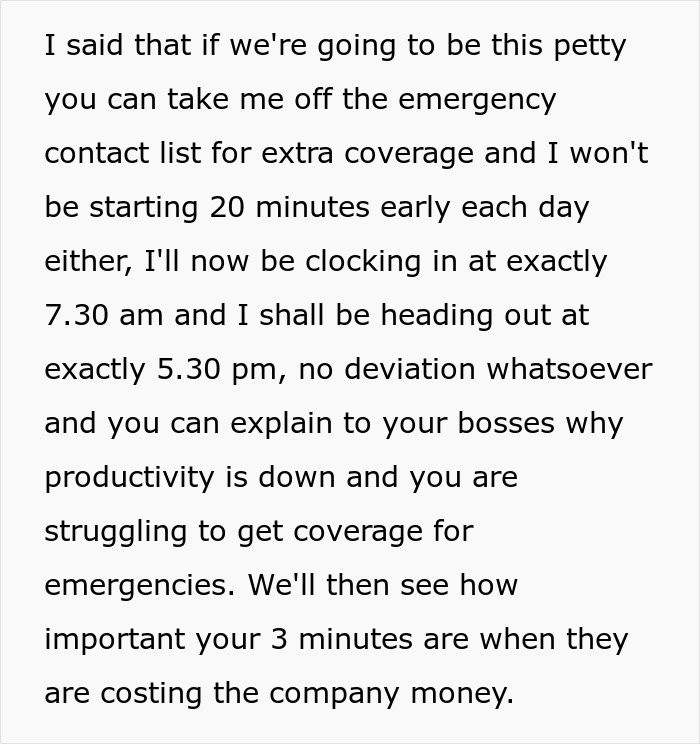 Boss Scolds Employee Who Pulled Off 20-Hour Monster Shift And Left 3 Minutes Early, Regret Ensues Boss Scolds Employee Who Pulled Off 20-Hour Monster Shift And Left 3 Minutes Early, Regret Ensues